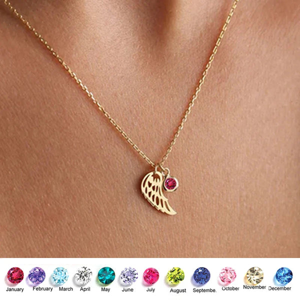 Collier pierre de naissance aile d'ange