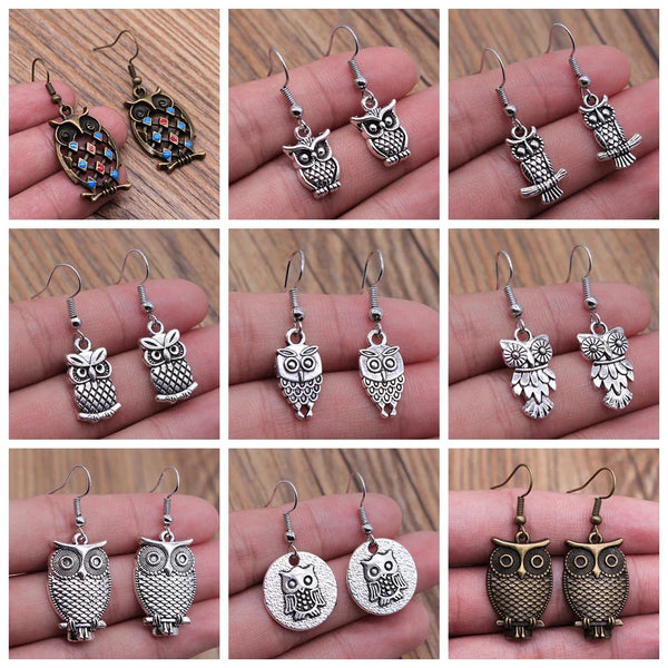 Boucles d'oreilles pendantes hibou bohème vintage