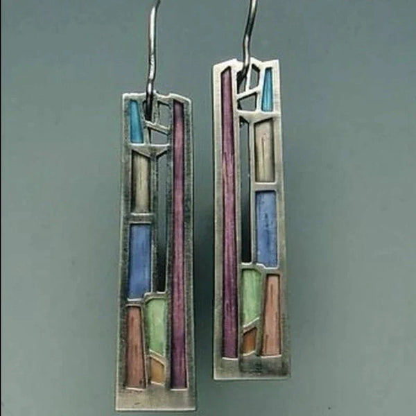 Boucles d'oreilles vintage argentées colorées
