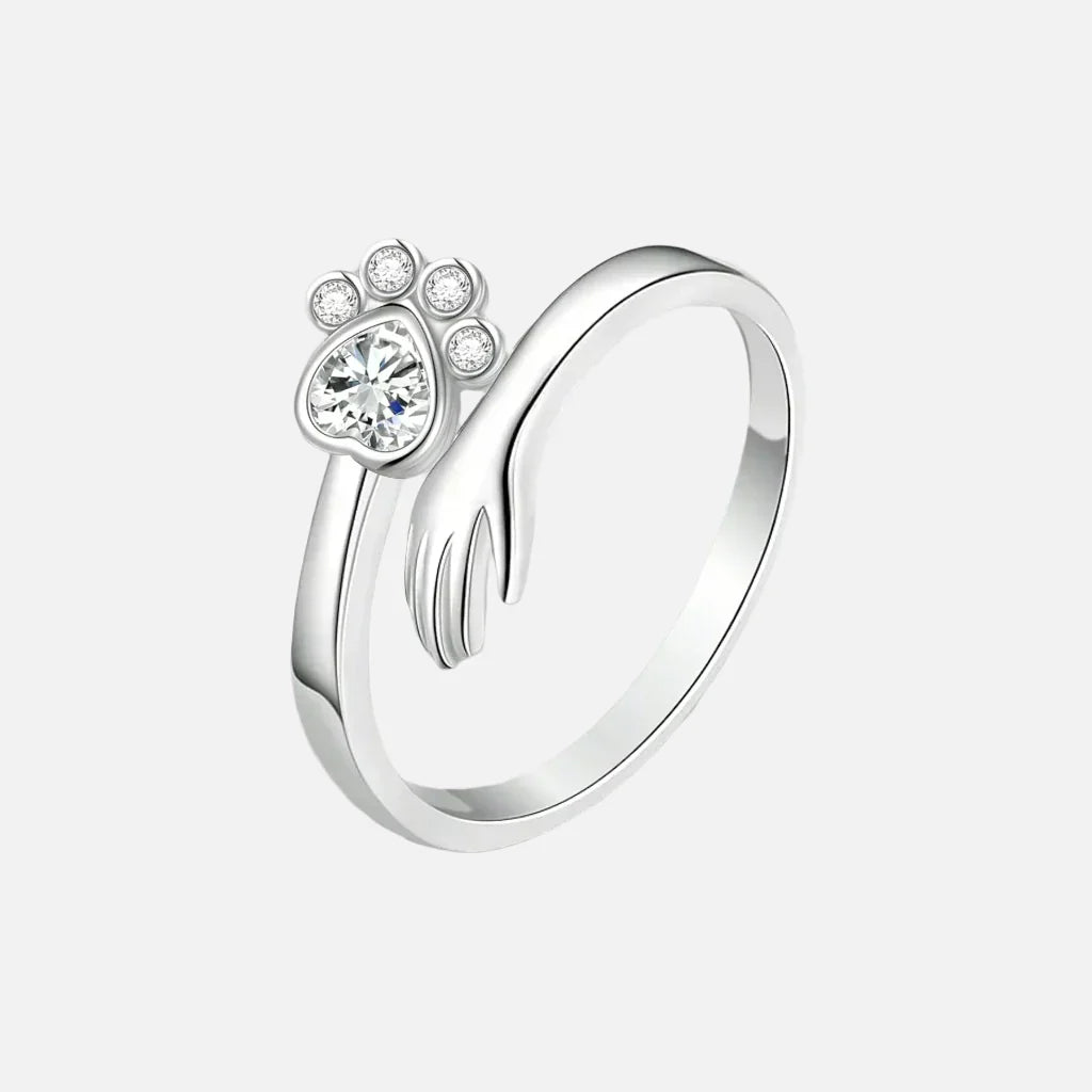 Bague Ajustable en Argent Sterling 925 – Motif Empreintes de Main et de Patte