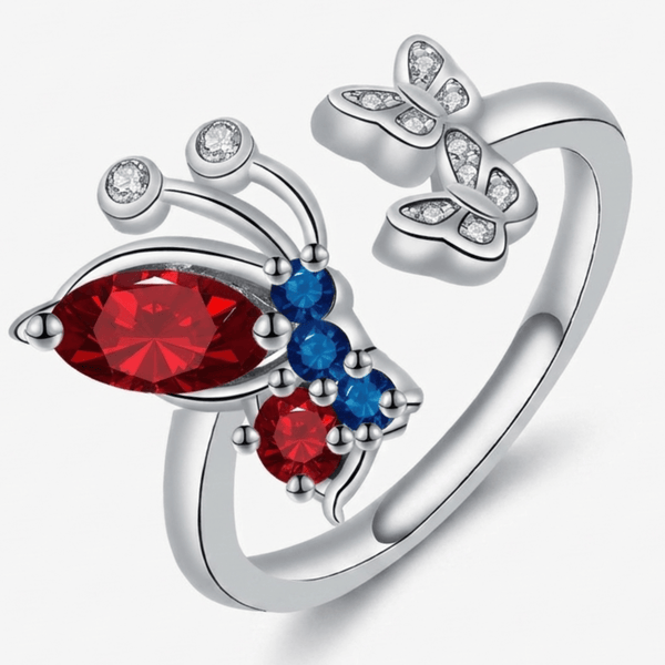 Bague Papillon Ruby Wings - (AJUSTABLE)