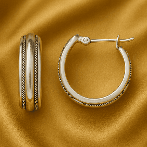 Gold-Striped Vintage Silver Hoops