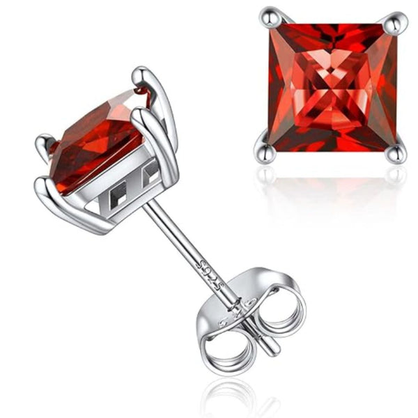 Boucles d'oreilles en rubis taille princesse minimalistes