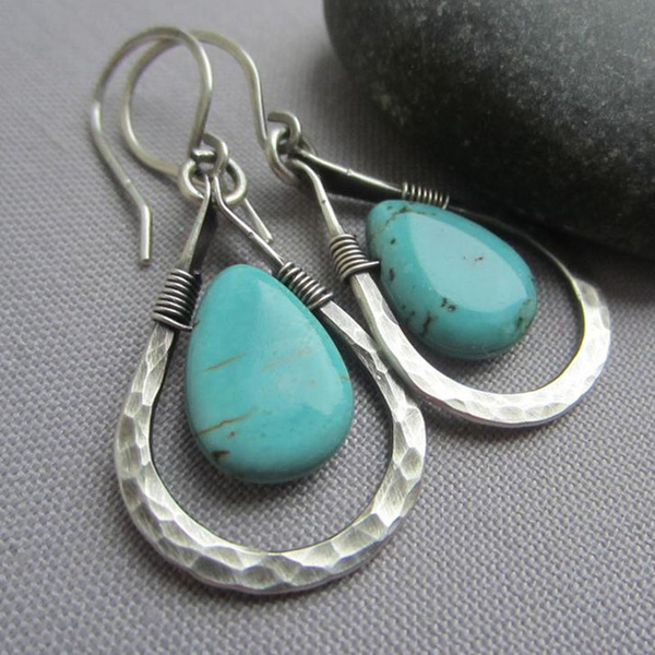 Boucles d'oreilles en argent avec pierre de turquoise naturelle