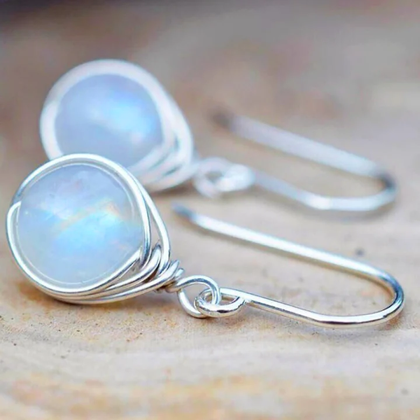 Boucles d'oreilles pendantes vintage en pierre de lune
