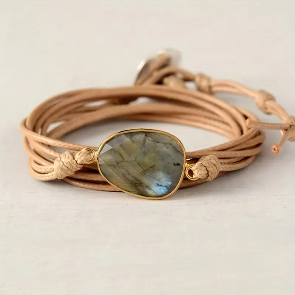 Bracelet en cuir et pierre, style vintage