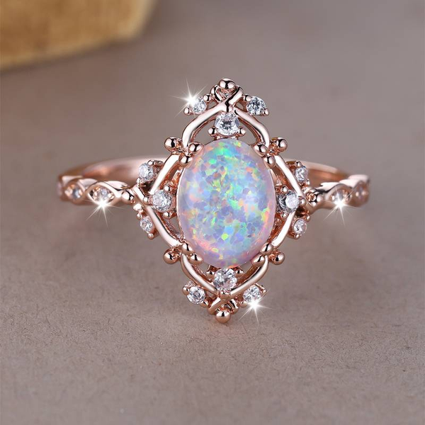 Bague vintage rose opale
