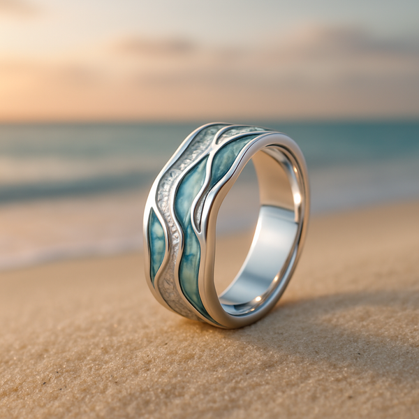 Bague Ondes Argentées Turquoise
