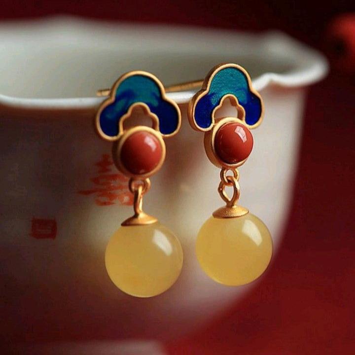 Boucles d'oreilles vintage en cristal jaune coloré