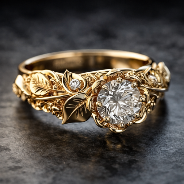 Bague en Zirconium Feuille Dorée