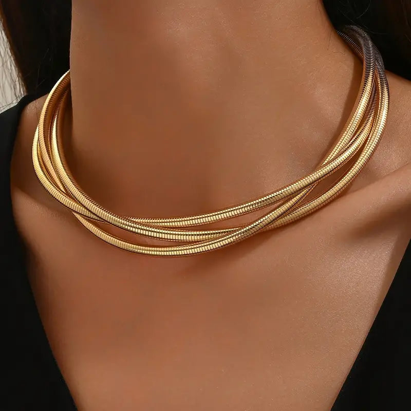 Collier vintage doré épais à plusieurs rangs
