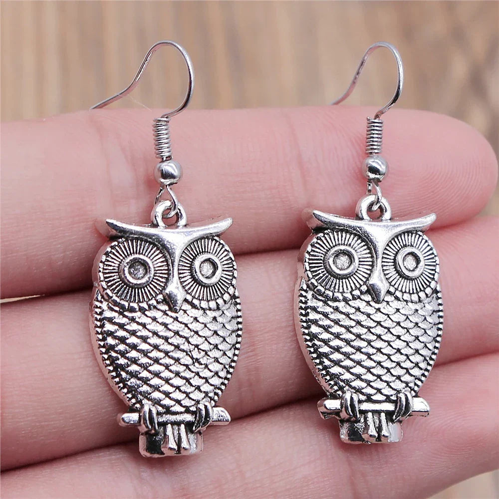 Boucles d'oreilles pendantes hibou bohème vintage