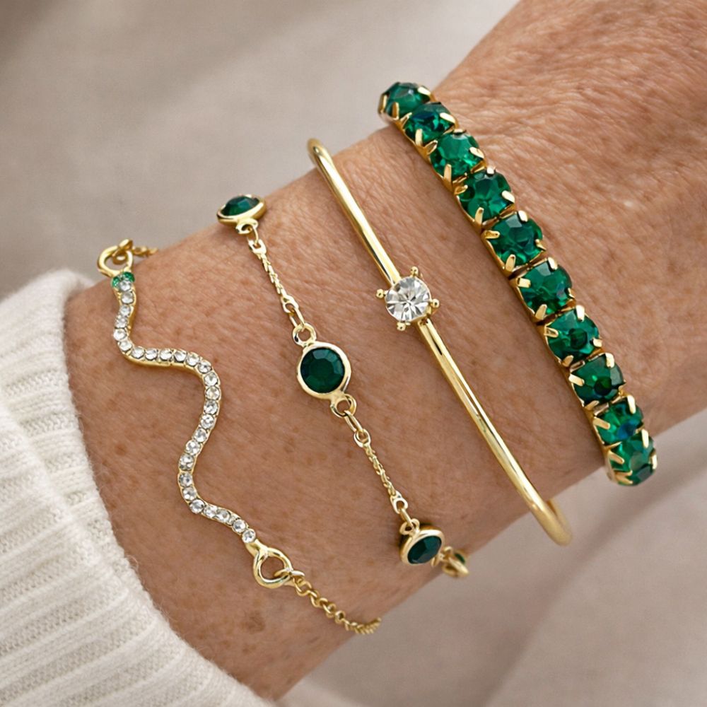 Ensemble de Bracelets en Gemmes Vertes