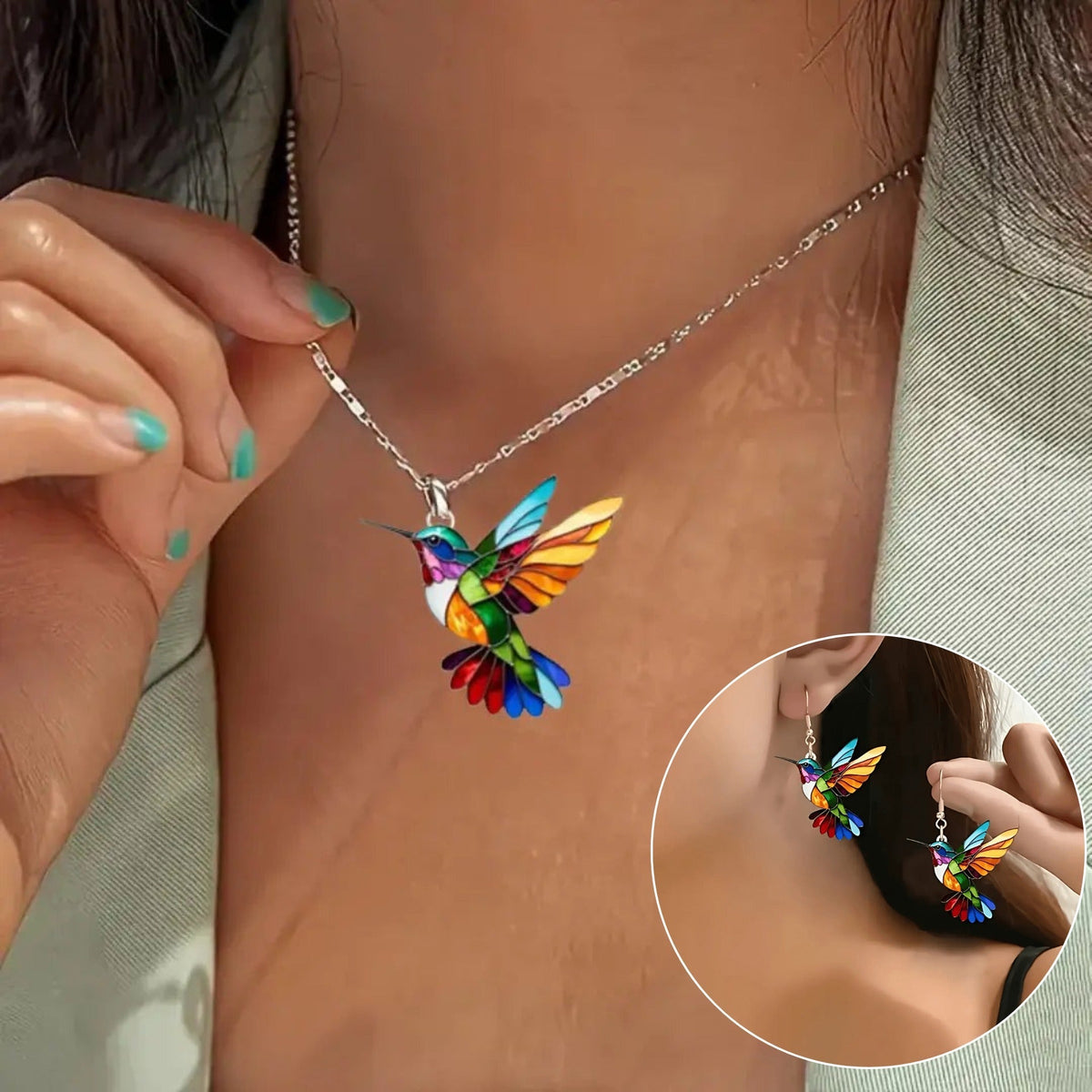 Parure Colibri Amélie – Collier et boucles d’oreilles