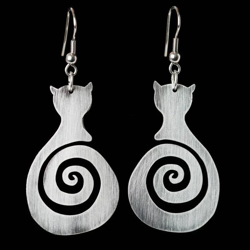 Boucles d'oreilles spirales chat vintage