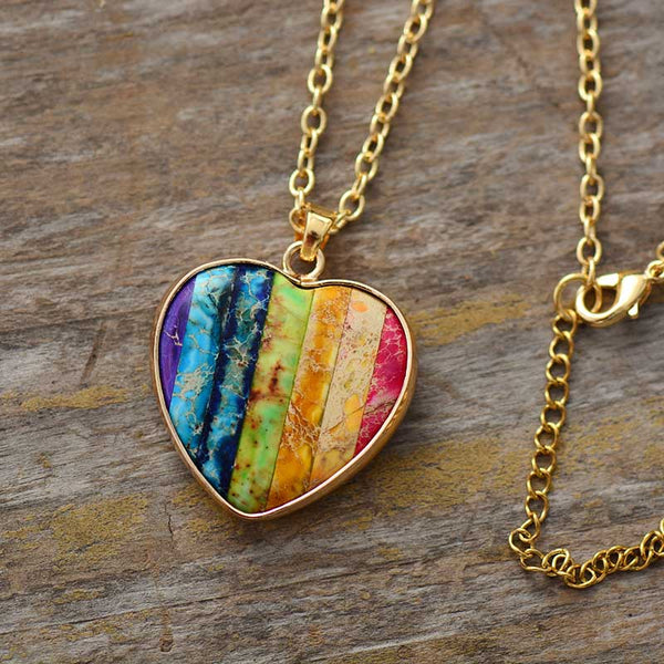 Collier Cœur en Jaspe Chakra
