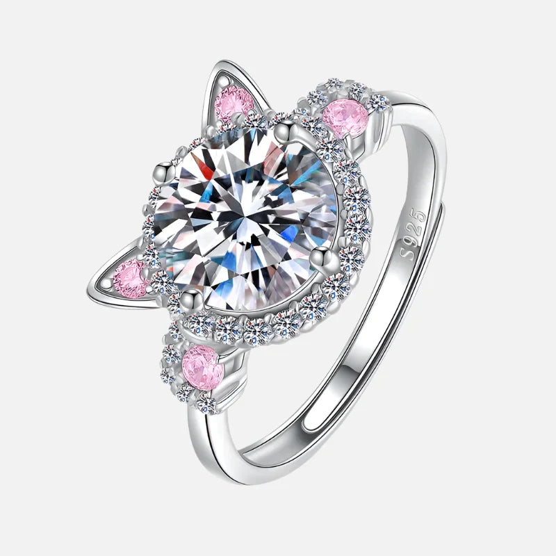 Bague réglable oreilles de chat avec oxyde de zirconium