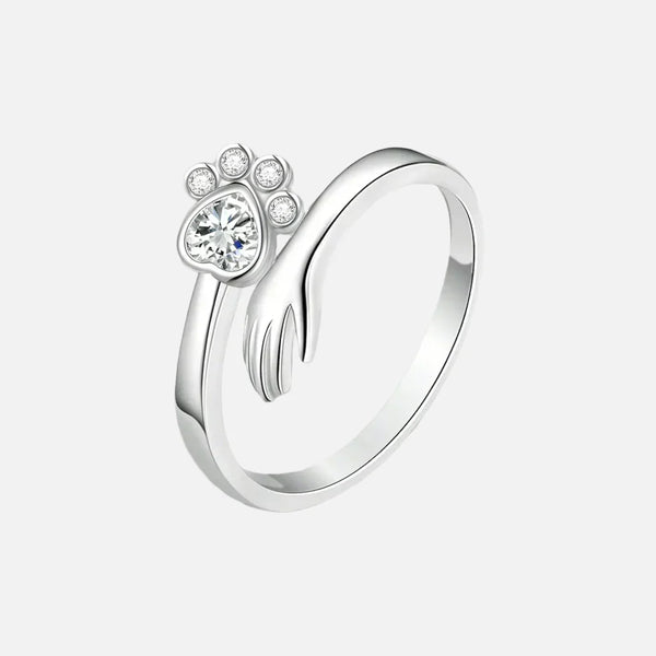 Bague Ajustable en Argent Sterling 925 – Motif Empreintes de Main et de Patte