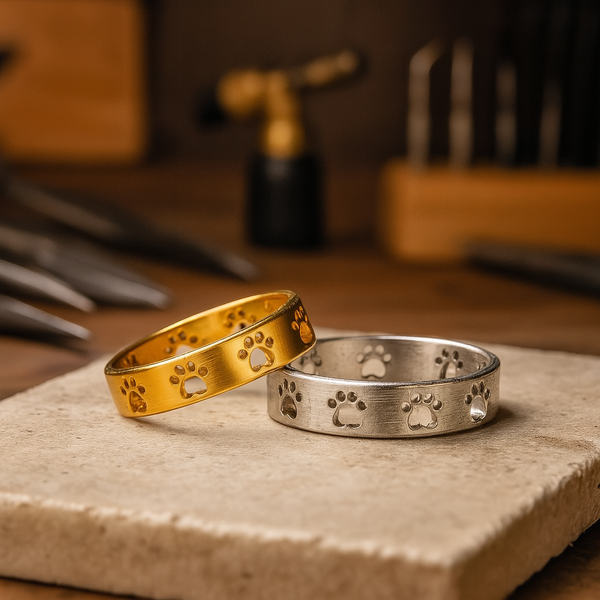 Bague Empreinte de Patte Dorée – Acier Inoxydable