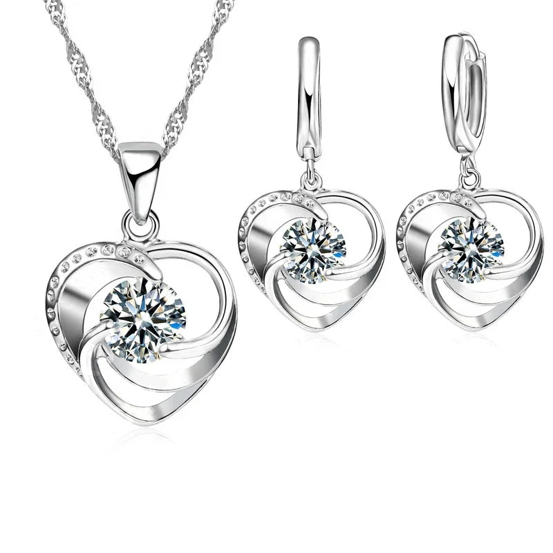 Parure collier et boucles d'oreilles Cœur intemporel