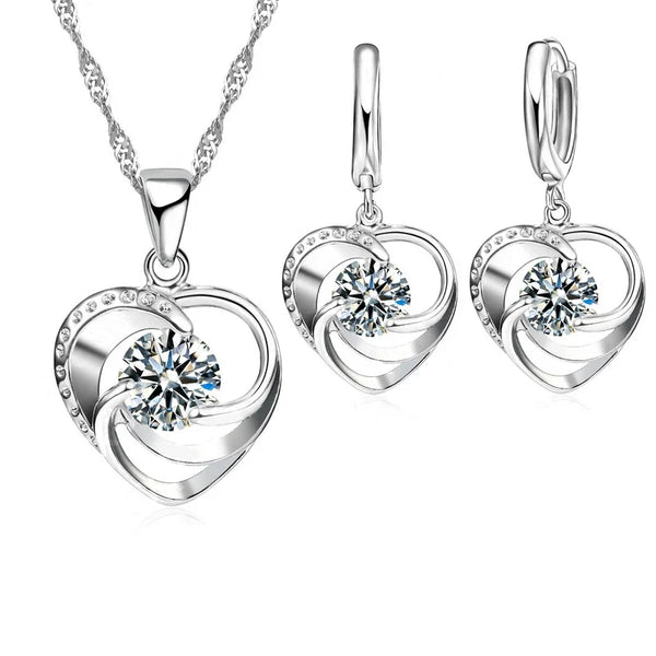 Parure collier et boucles d'oreilles Cœur intemporel