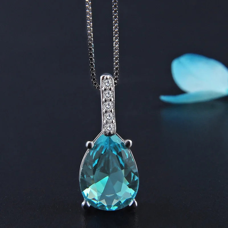 Collier Pendentif Goutte d'Eau Bleue en Argent Sterling
