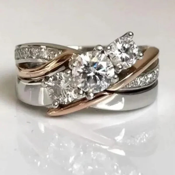 Bague vintage en or et argent avec zircone