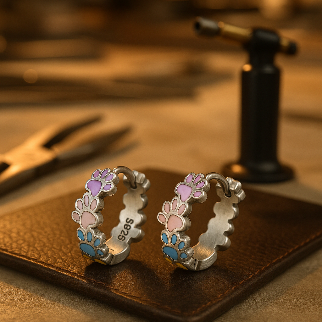 Créoles Patte Colorée en Argent Sterling