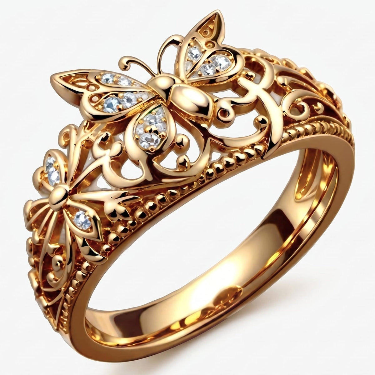 Bague Papillon Couronne Dorée