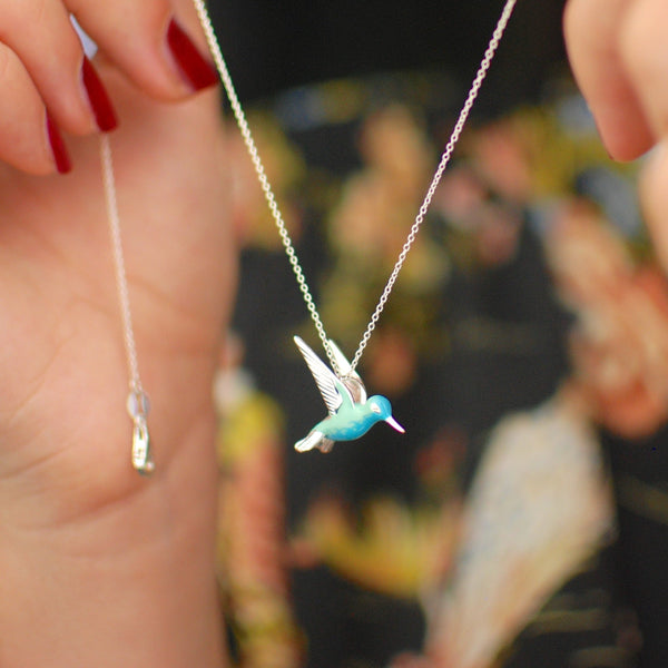Collier Colibri Émaillé en Argent Sterling