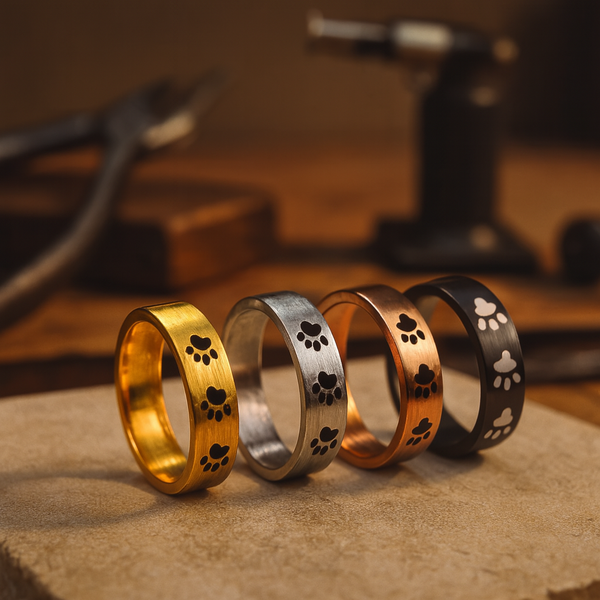 Bague empreinte de patte artisanale en acier inoxydable