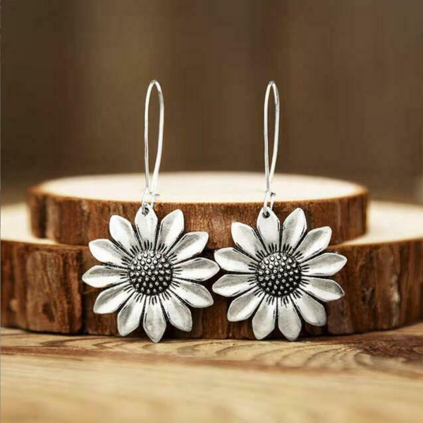 Boucles d'oreilles vintage tournesol argentées