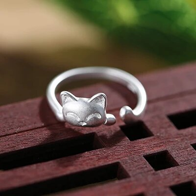 Bague chat vintage en argent