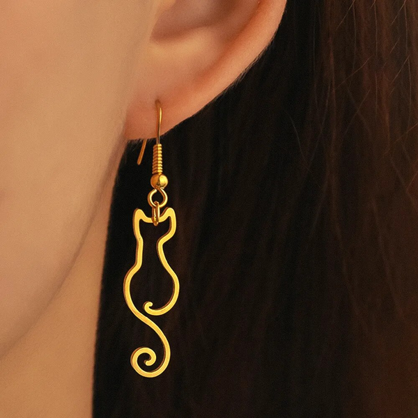 Boucles d'oreilles chat vintage dorées