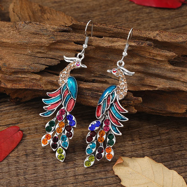 Boucles d'oreilles paon vintage colorées
