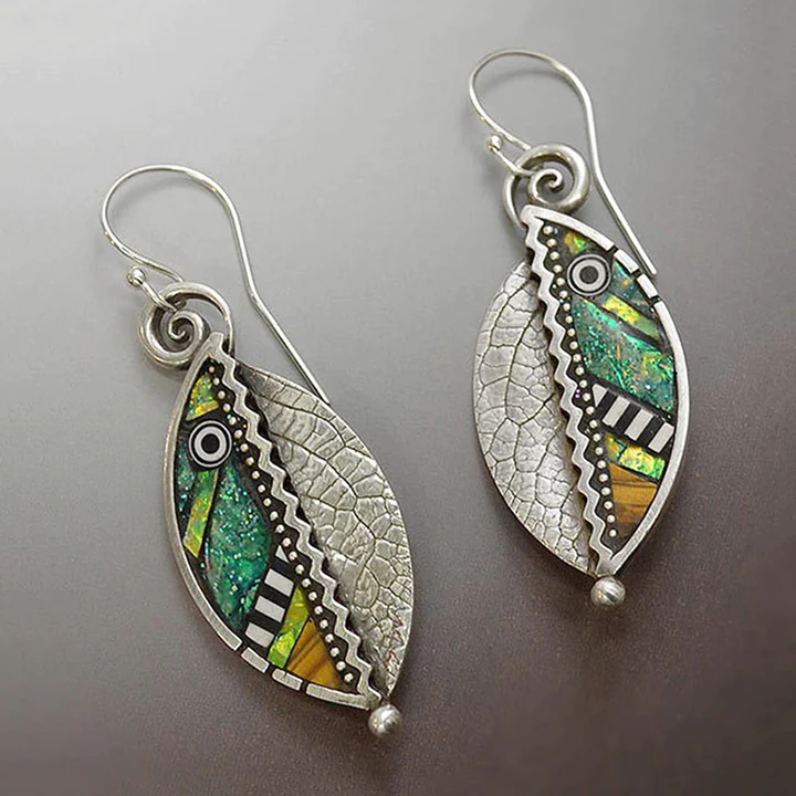 Boucles d'oreilles pendantes vintage en argent avec feuilles en cristal vert