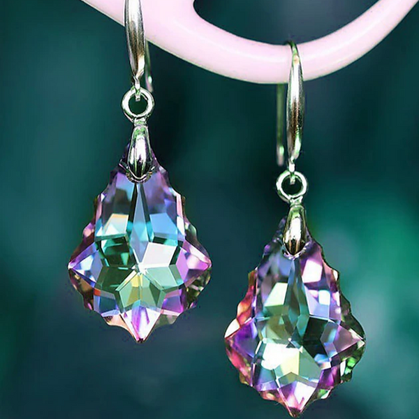 Boucles d'oreilles pendantes vintage en cristal coloré
