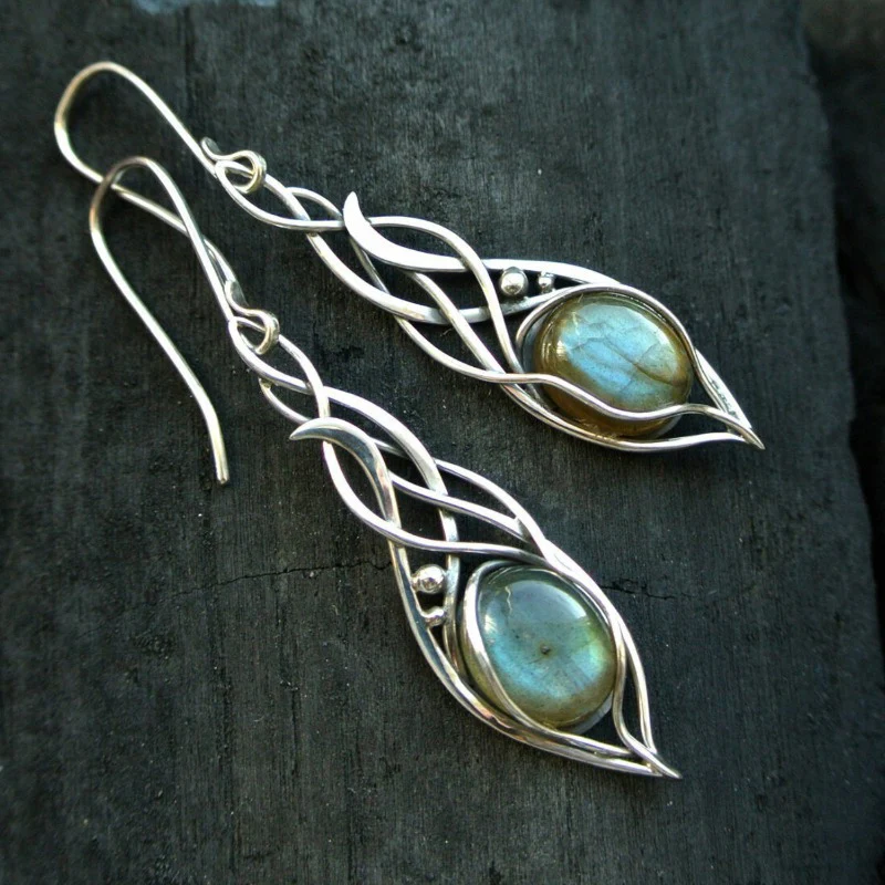 Boucles d'oreilles pendantes vintage en opale
