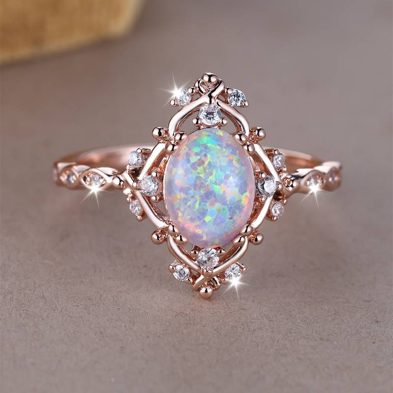 Bague vintage rose opale