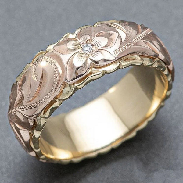 Bague en or vintage fleur rose