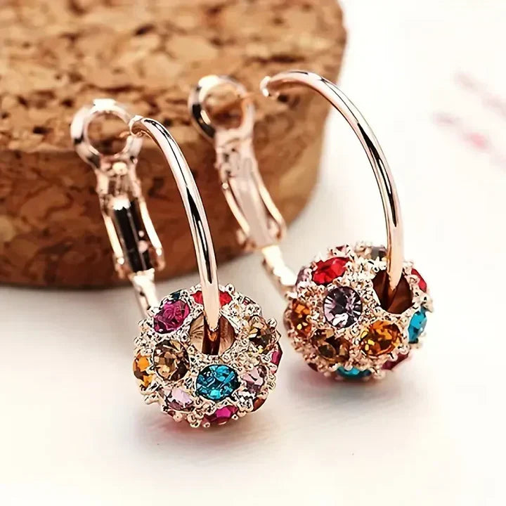 Boucles d'oreilles dorées sphères colorées