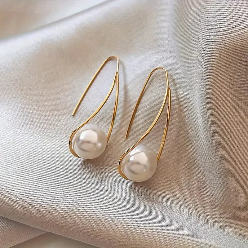 Boucles d'oreilles pendantes en perles élégantes | Or